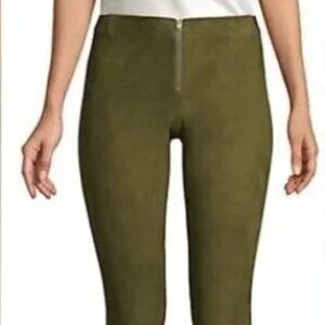 Alice + Olivia Front Zip Suede Leggings in Moss 100% Lamb Skin Size 6